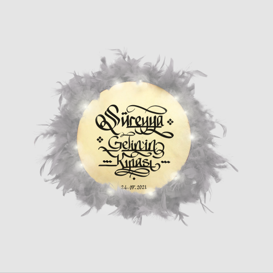 İsim Yazılabilir, Tef 27cm Leather Middle-Size Henna Tambourine with Jingles and Feathers