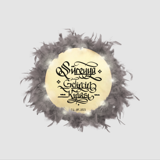 İsim Yazılabilir, Tef 27cm Leather Middle-Size Henna Tambourine with Jingles and Feathers