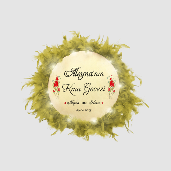 İsim Yazılabilir, Tef 27cm Leather Middle-Size Henna Tambourine with Jingles and Feathers