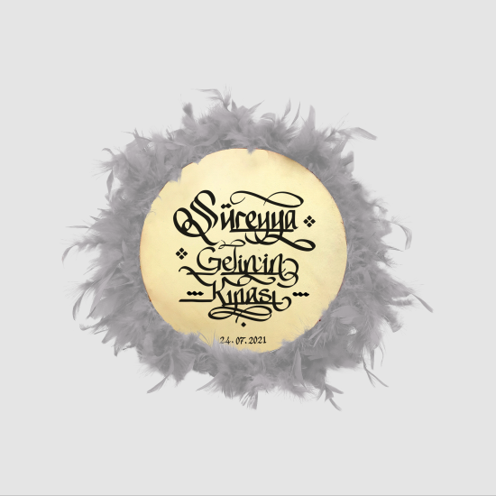 İsim Yazılabilir, Tef 27cm Leather Middle-Size Henna Tambourine with Jingles and Feathers