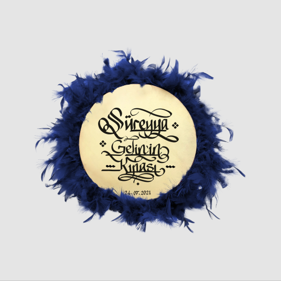 İsim Yazılabilir, Tef 27cm Leather Middle-Size Henna Tambourine with Jingles and Feathers