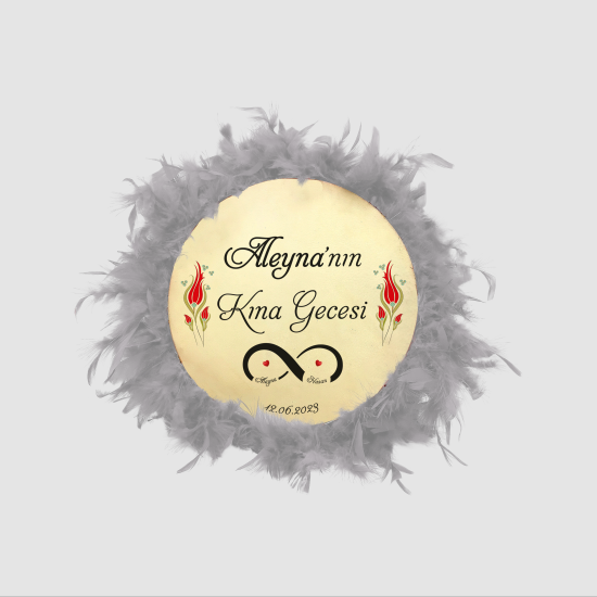 İsim Yazılabilir, Tef 27cm Leather Middle-Size Henna Tambourine with Jingles and Feathers